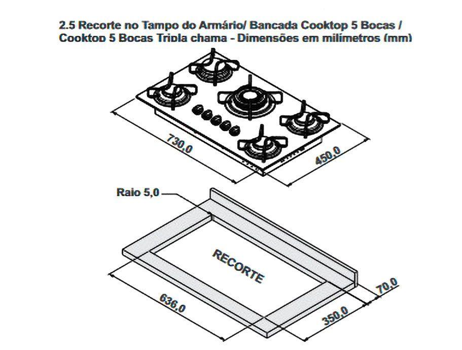 Cooktop 5 Bocas a Gás GLP Itatiaia Tripla Chama Preto Essencial - 1