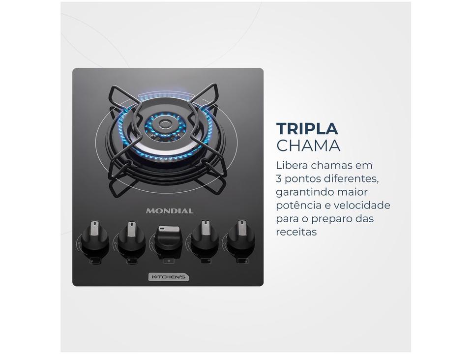Cooktop 5 Bocas a Gás GLP Mondial Mesa de Vidro Preto Tripla Chama CTG-03 - 4