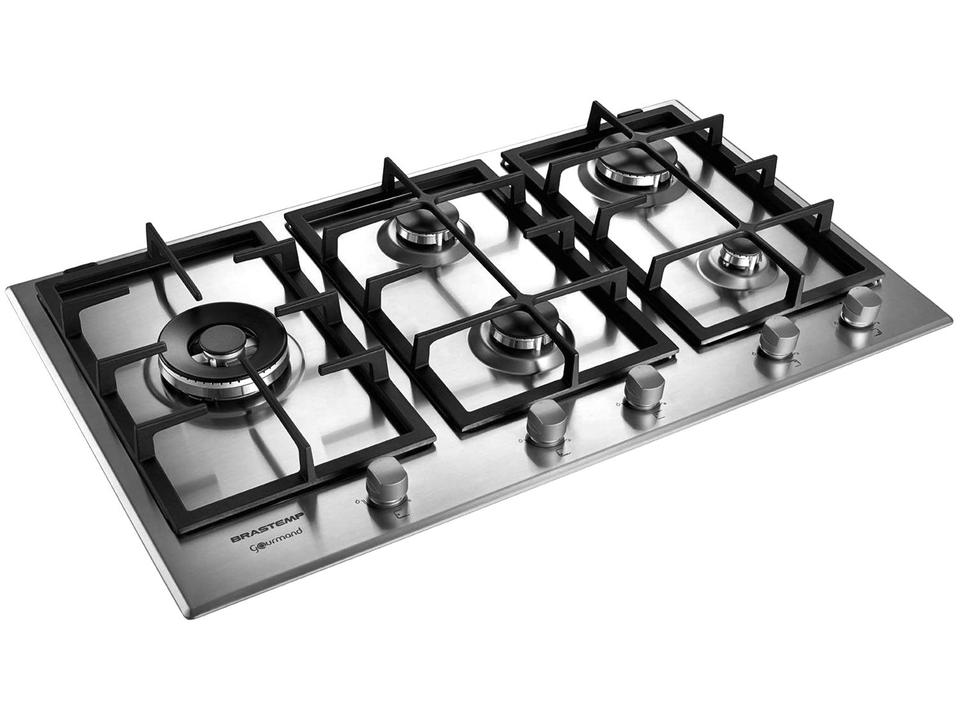 Cooktop 5 Bocas a Gás Natural GLP Brastemp Inox Dupla Chama Acendimento Automático com Trempes de Ferro Fundido Gourmand BDK90 - 2