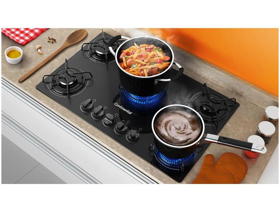 Cooktop 5 Bocas Continental a Gás GLP Preto - 3