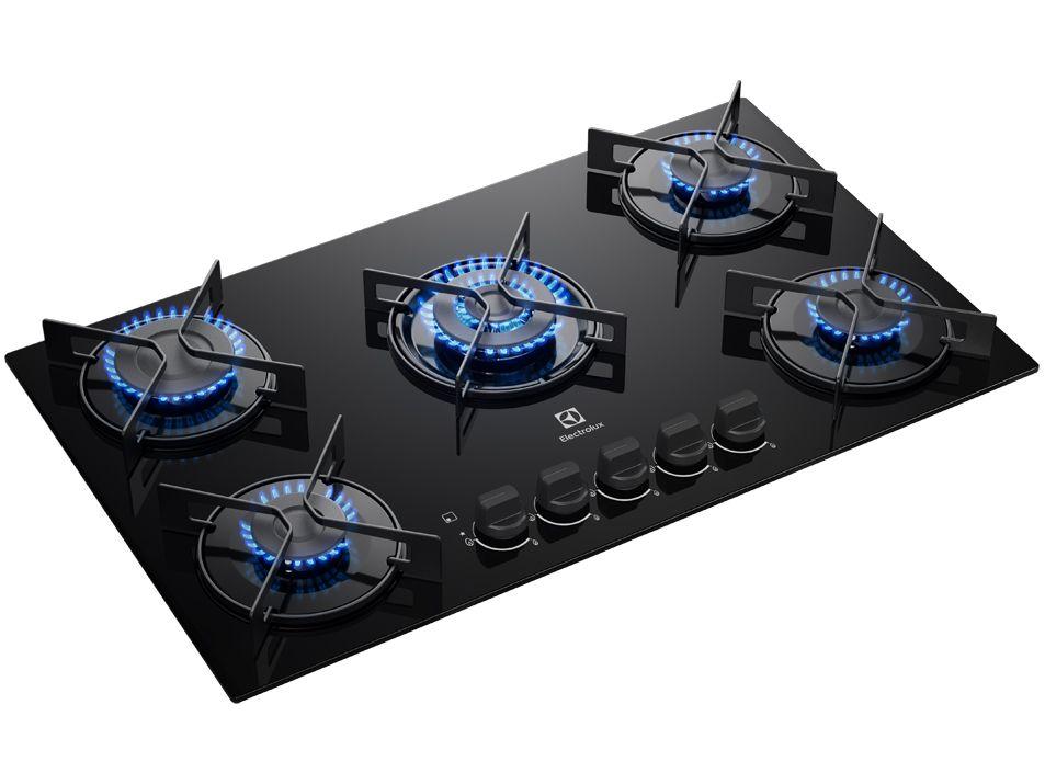 Cooktop 5 Bocas GLP Electrolux Tripla Chama Mesa de Vidro Preto Acendimento Automático Efficient KE5GT - 5