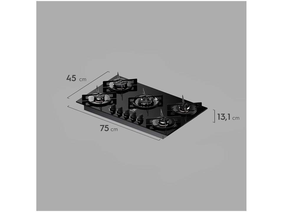 Cooktop 5 Bocas GLP Electrolux Tripla Chama Mesa de Vidro Preto Acendimento Automático Efficient KE5GT - 1