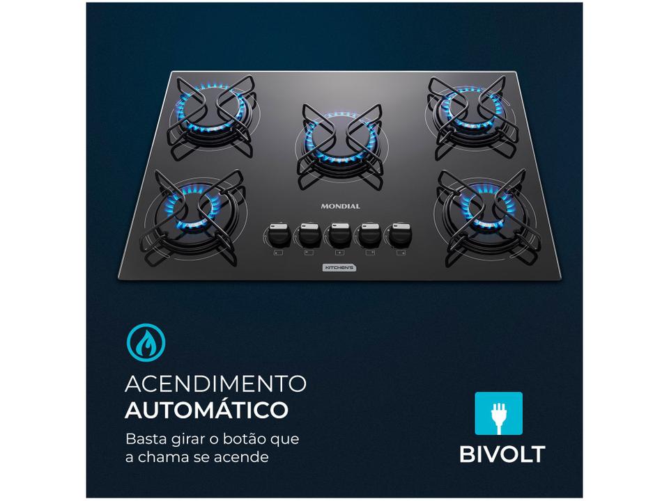 Cooktop 5 Bocas Mondial a Gás GLP Preto - 5
