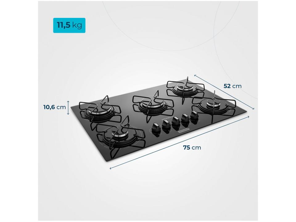Cooktop 5 Bocas Mondial a Gás GLP Preto - 6