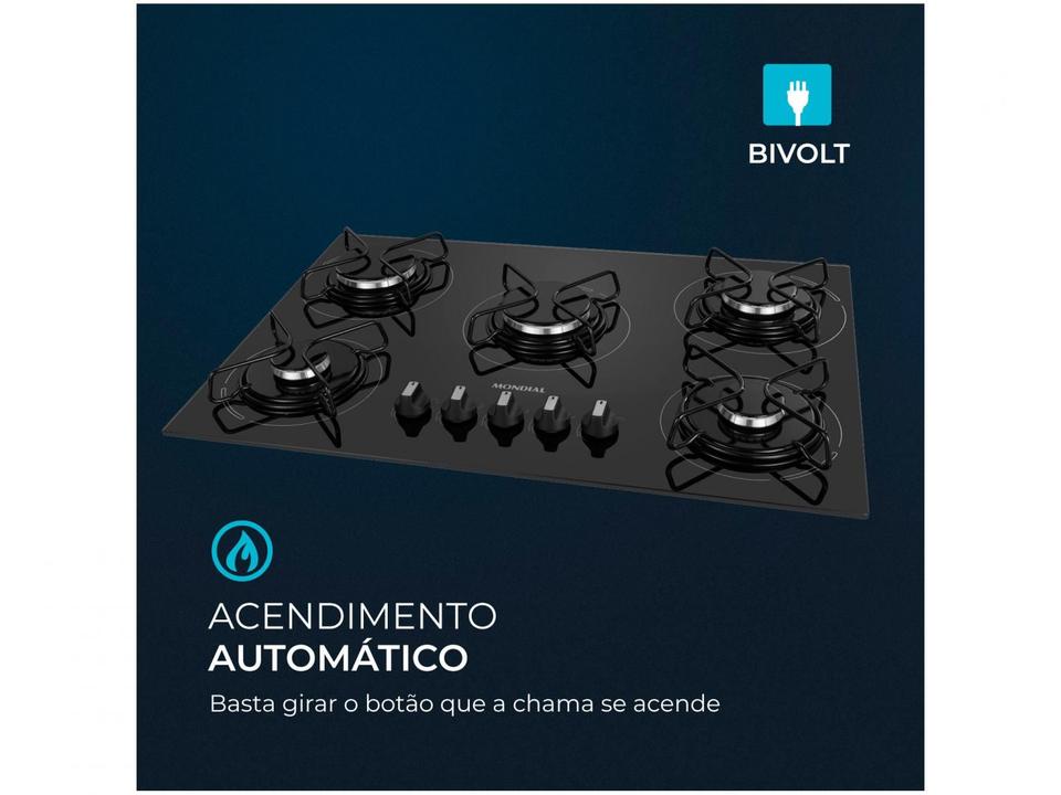 Cooktop 5 Bocas Mondial a Gás GLP Preto - CTG-02 - Bivolt - 5