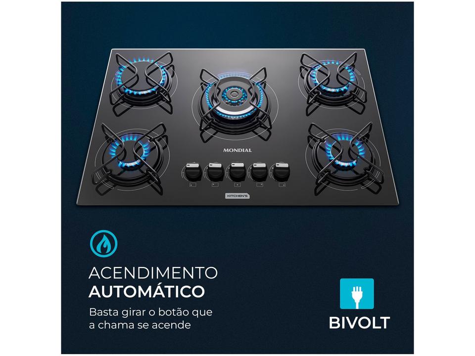 Cooktop 5 Bocas Mondial a Gás GLP Preto - 6