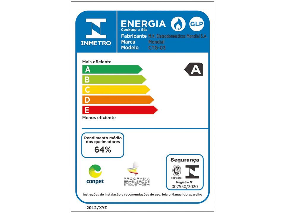 Cooktop 5 Bocas Mondial a Gás GLP Preto - 8