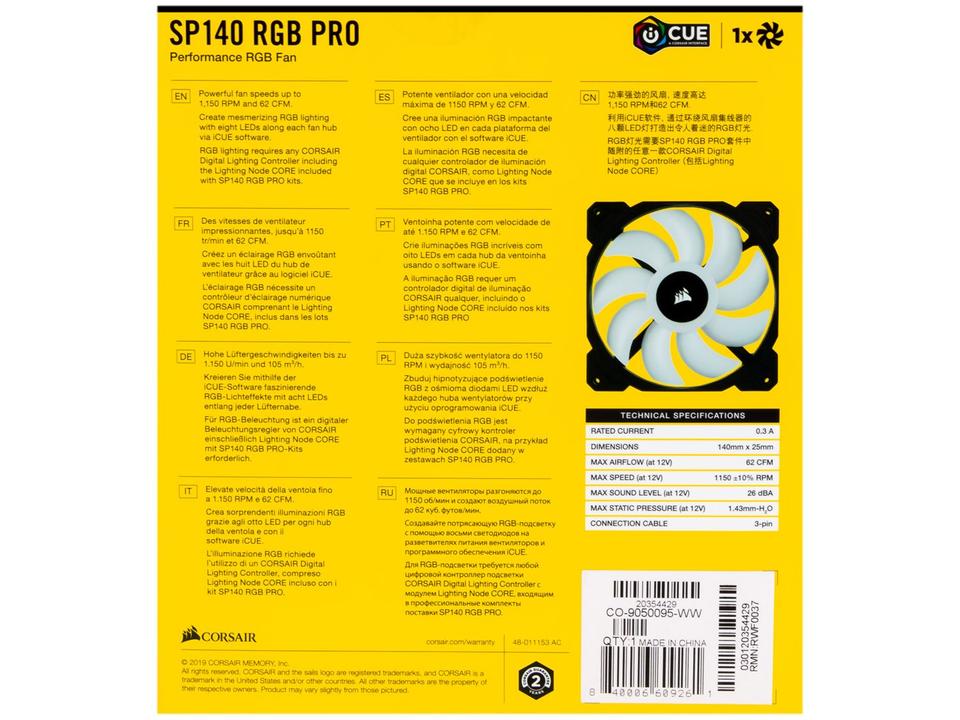 Cooler FAN RGB Corsair iCUE SP140 RGB PRO - 7