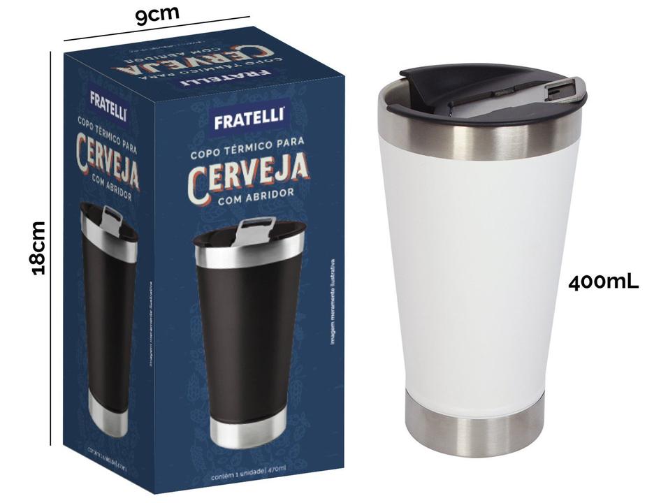 Copo Térmico Fratelli para Cerveja Premium Branco 400ml com Tampa e Abridor - 3