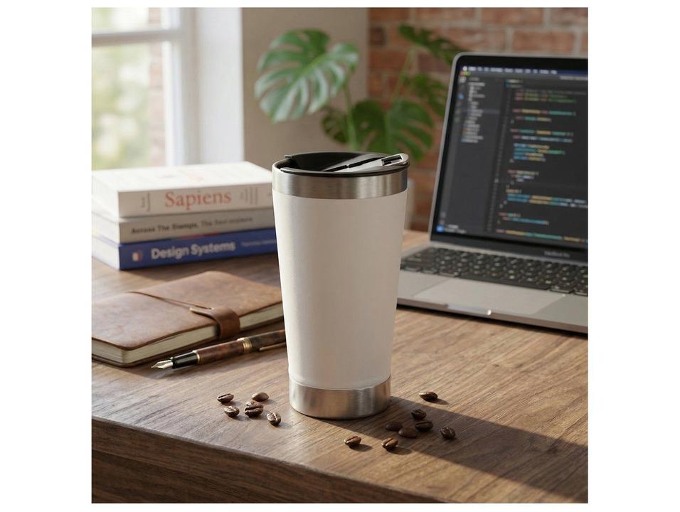 Copo Térmico Fratelli para Cerveja Premium Branco 400ml com Tampa e Abridor - 1