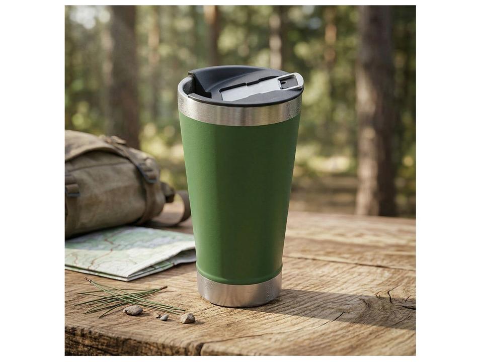Copo Térmico Fratelli para Cerveja Premium Verde 400ml com Tampa e Abridor - 1