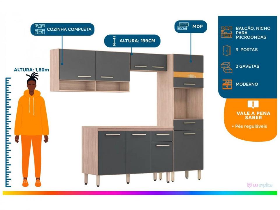 Cozinha Compacta Demóbile Dama com Balcão - 1
