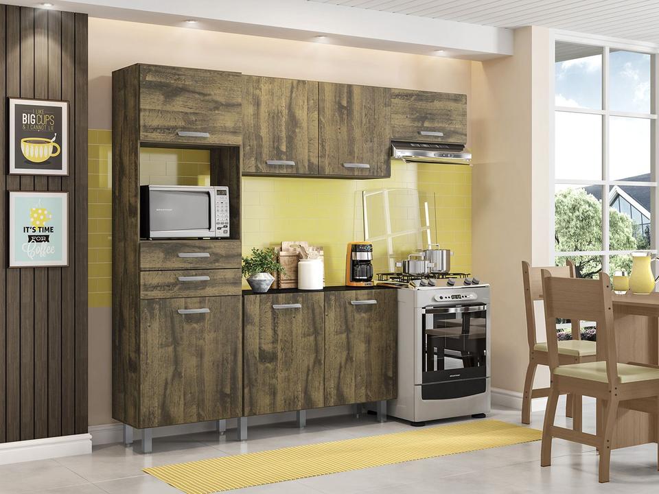 Cozinha Compacta Poliman Móveis Lia com Balcão Nicho para Micro-ondas 7 Portas 2 Gaveta