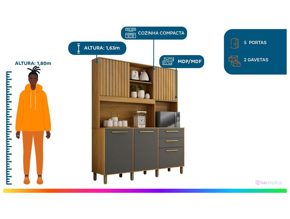 Cozinha Compacta Valdemóveis Diamante 5 Portas 2 Gavetas - 1