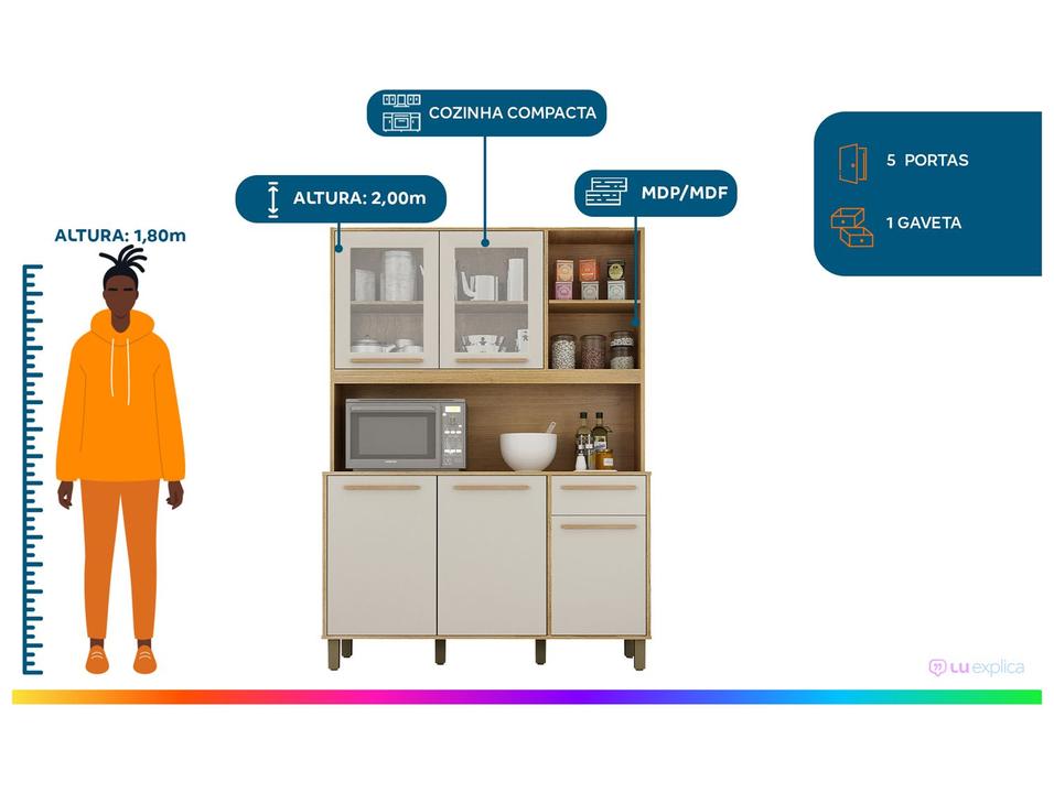 Cozinha Compacta Valdemóveis Rubi 5 Portas 1 Gaveta - 1