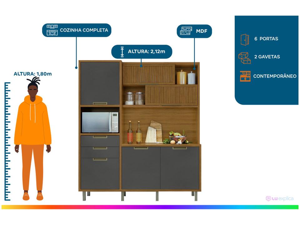 Cozinha Completa Nesher Imperatriz - 6 Portas 2 Gavetas 100% MDF - 1