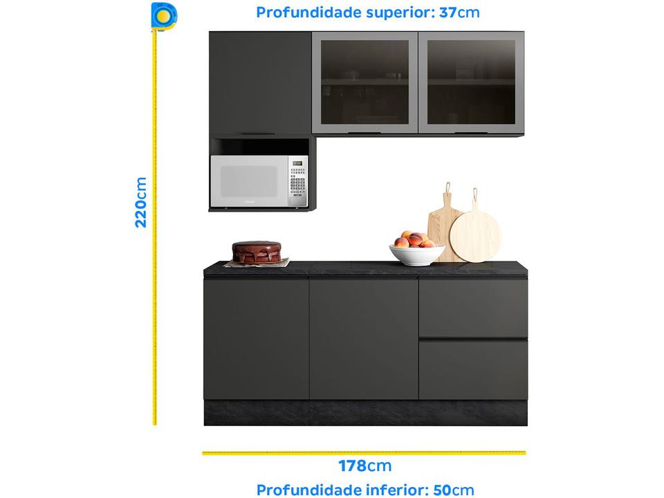 Cozinha Completa Poliman Móveis Etna com Balcão - com Nicho para Micro-ondas 5 Portas 3 Gavetas - 3