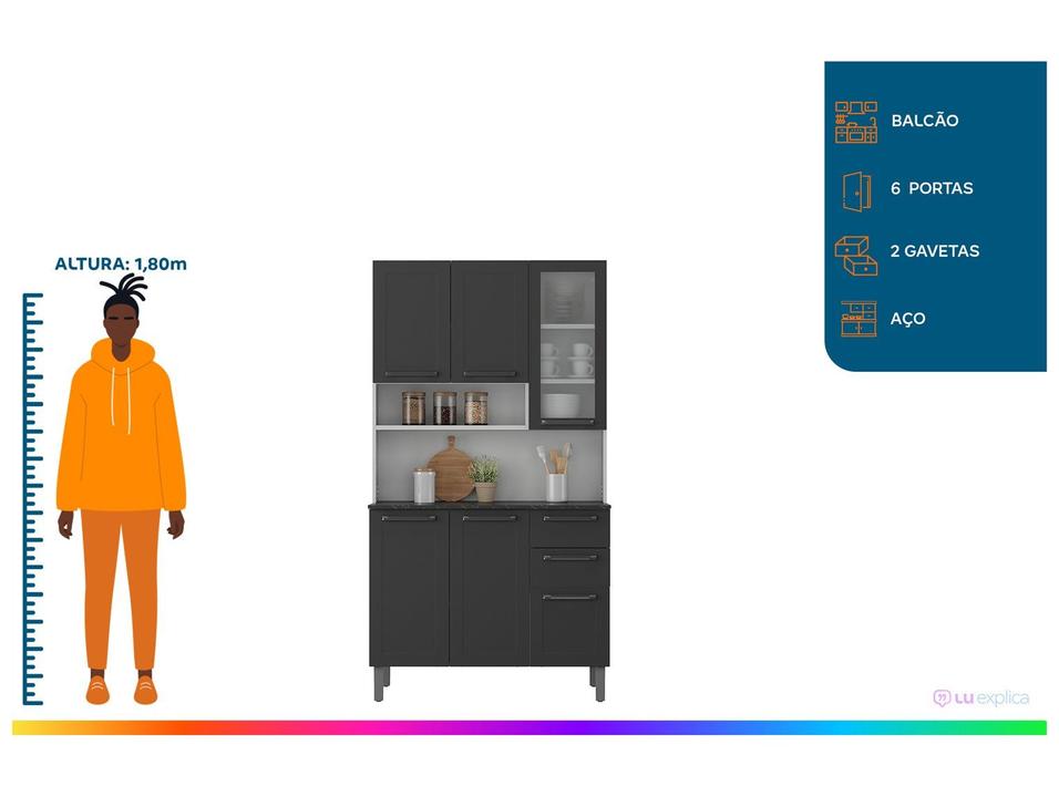 Cozinha Modulada Itatiaia Florença com Balcão 6 Portas 2 Gavetas Aço - 1
