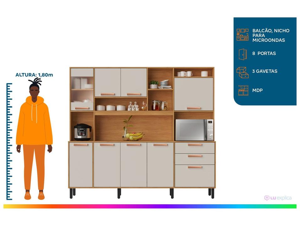 Cozinha Modulada Itatiaia Nápoles com Balcão Nicho para Micro-ondas 8 Portas 3 Gavetas - 1