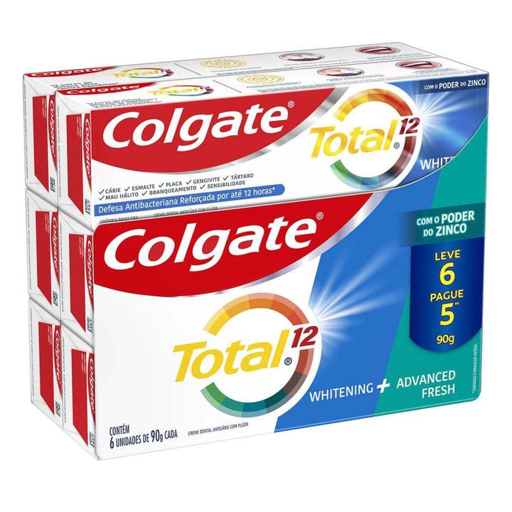 Creme Dental Para Branqueamento Colgate Total 12 Whitening & Advanced Fresh 90g - 1