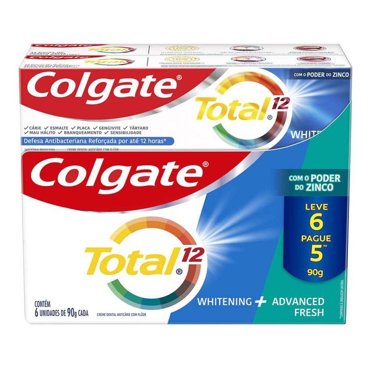 Creme Dental Para Branqueamento Colgate Total 12 Whitening & Advanced Fresh 90g