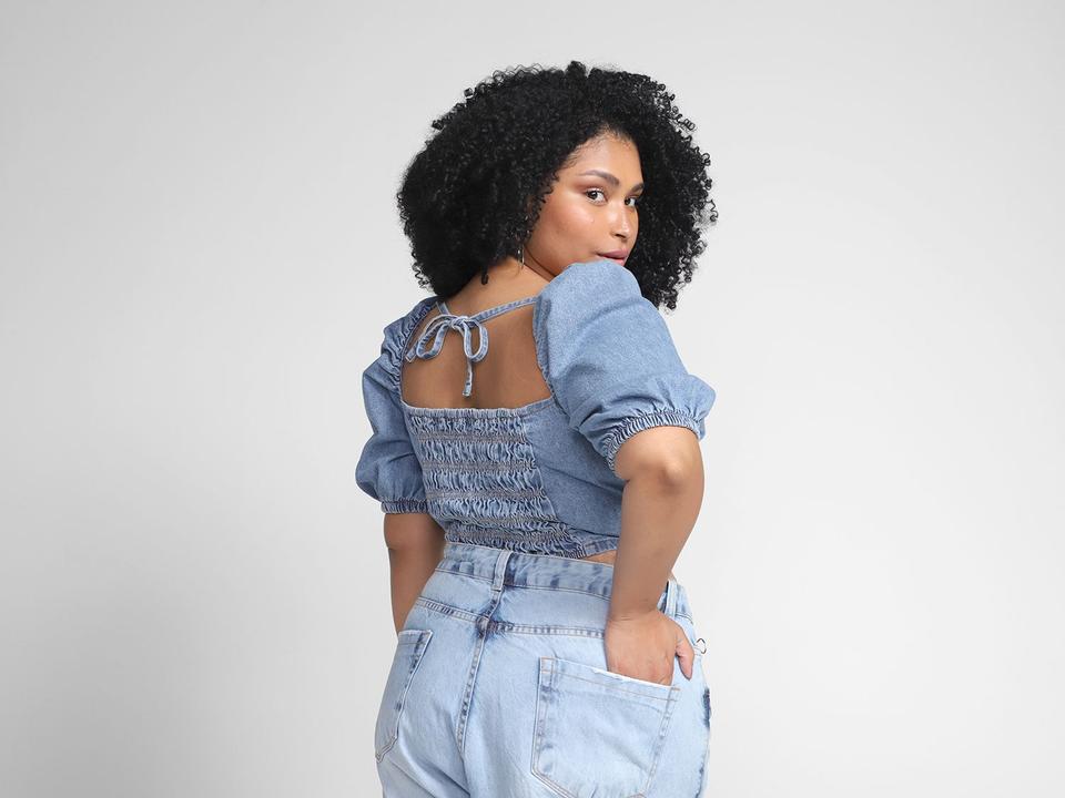 Cropped Vista Magalu Jeans Manga Bufante Denim City - 1