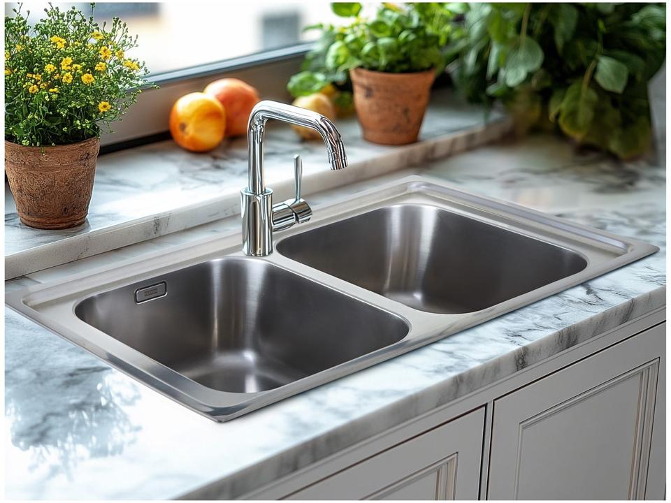 Cuba para Cozinha Franke Dupla Inox de Sobrepor Retangular Smart SRX 620 54x119cm - 1