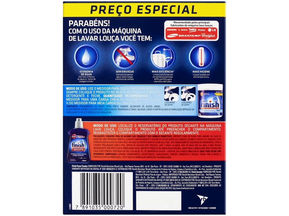 Detergente em Pó Concentrado para Lava-louças Finish sem Perfume Advanced Power Powder 450g com Secante - 2