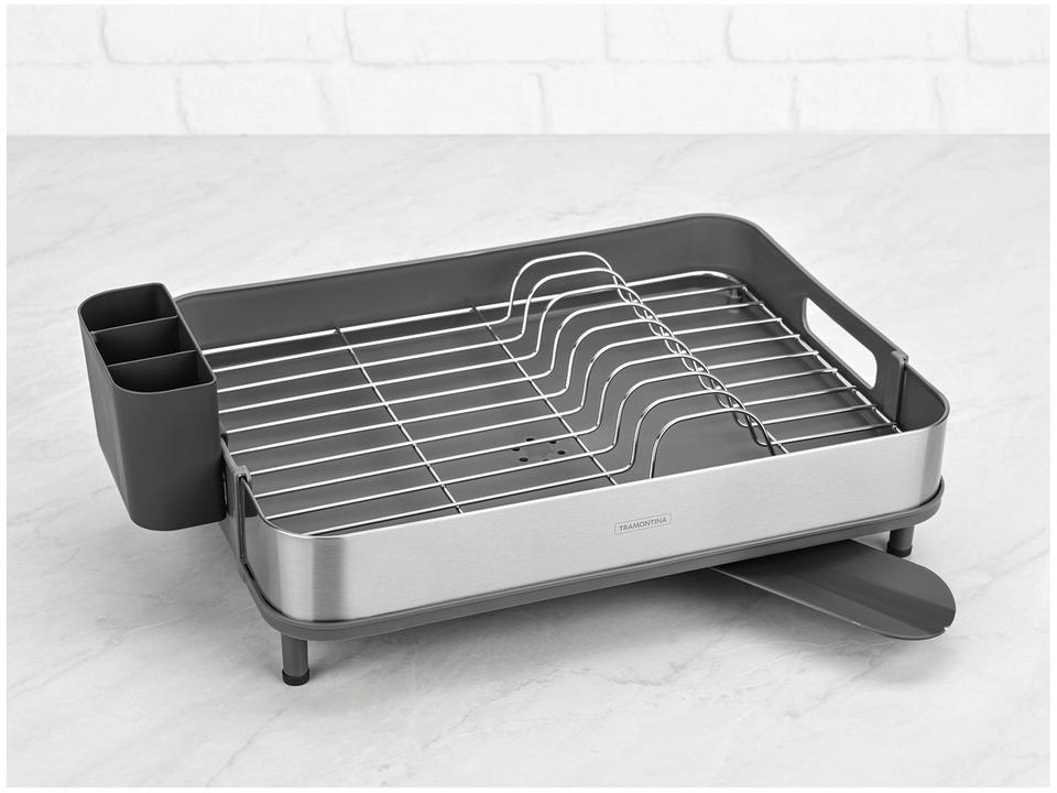 Escorredor de Louça Inox Tramontina Plurale Cinza 10 Pratos com Porta Talheres - 2