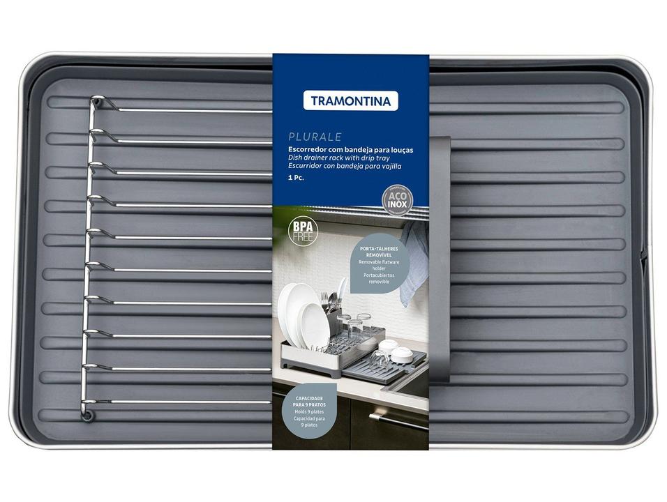 Escorredor de Louça Tramontina Plurale Grafite e Inox 9 Pratos com Porta Talheres - 6