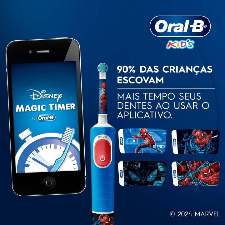 Escova de Dente Elétrica Infantil Oral-B Marvel Homem-Aranha Recarregável - 4