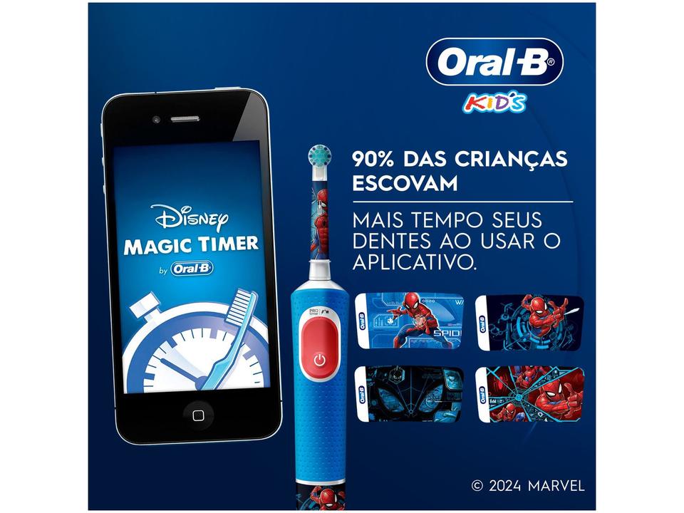 Escova de Dente Elétrica Infantil Oral-B Marvel Homem-Aranha Recarregável - 6