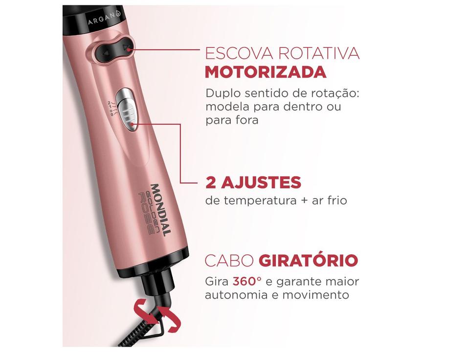Escova Rotativa Mondial Golden Rose ER-12-GR 1000W Cerâmica com Argan - 3