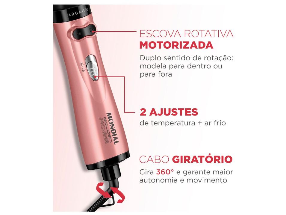 Escova Rotativa Mondial Golden Rose ER-12-GR 1000W Cerâmica com Argan - 3