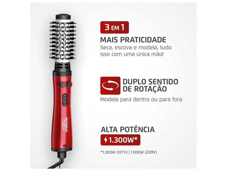 Escova Rotativa Mondial Red Infinity Keratin 1300W de Cerâmica ERB-11-KR - 1