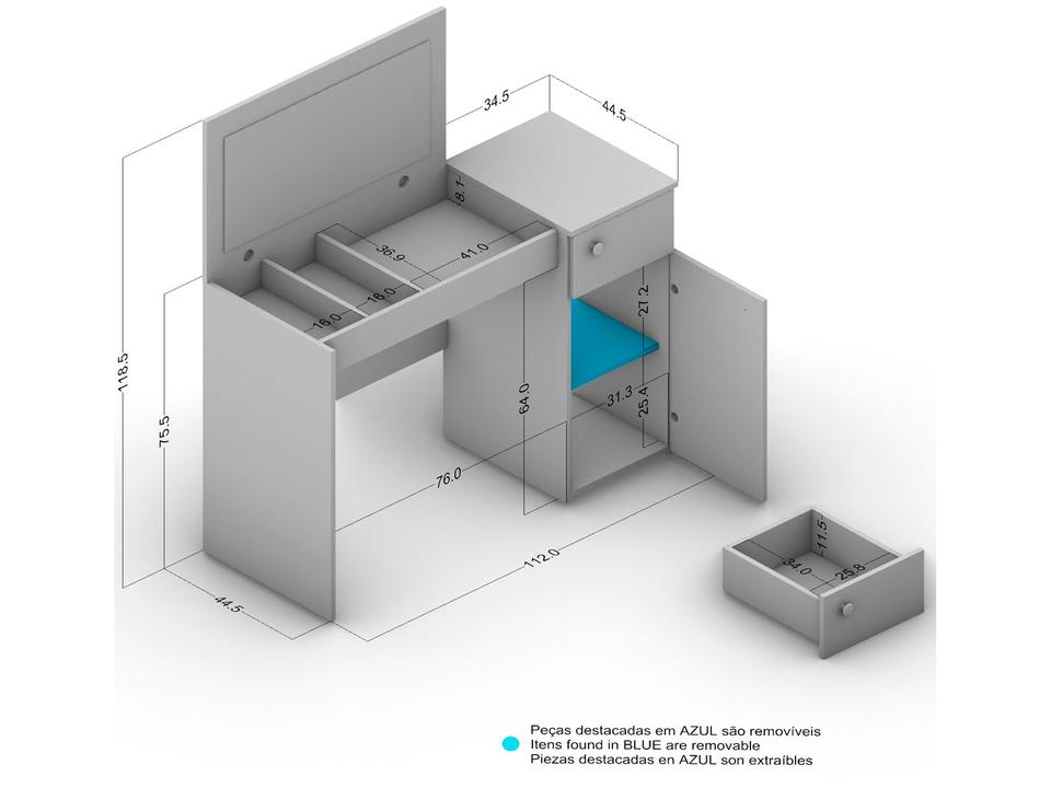 Escrivaninha 1 Gaveta 2 Portas Politorno Móveis Iracema - 4