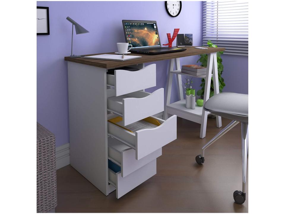 Escrivaninha 5 Gavetas 2 Prateleiras Artany - 4