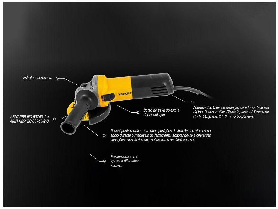Esmerilhadeira Vonder Angular 650W 4.1/2" 7 Peças EAV 650 - 1