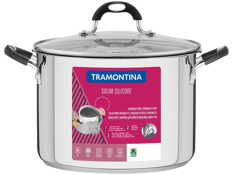 Espagueteira Tramontina Inox 7,8L 24cm com Tampa - Fundo Triplo Solar Silicone 62137240 - 2