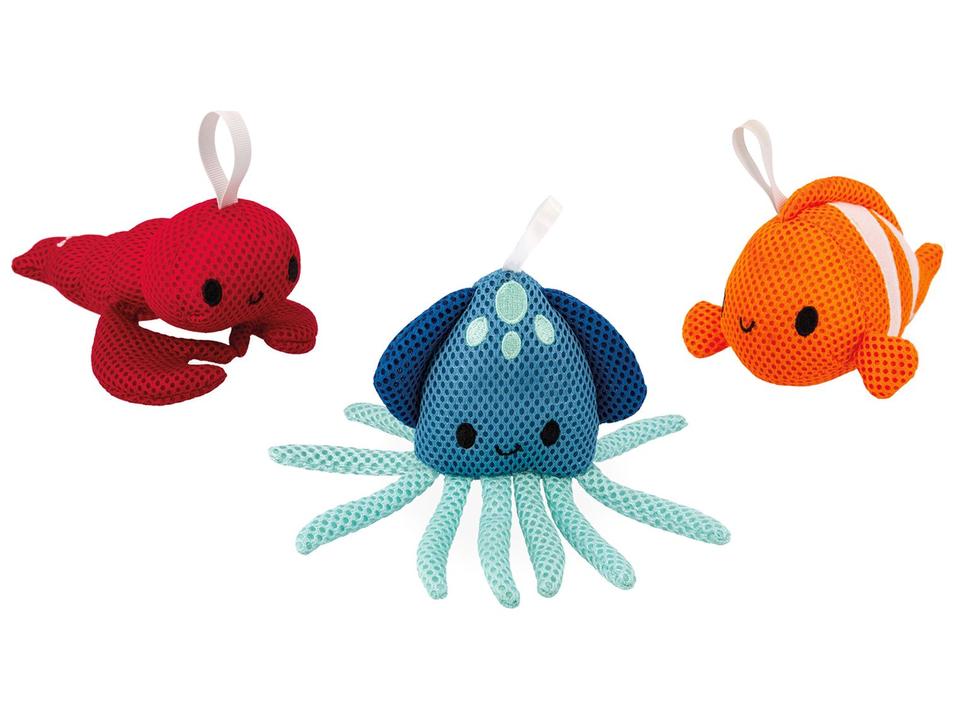 Esponja de Banho Janod Animais Marinhos Azul Laranja e Vermelho 3 Unidades - 2