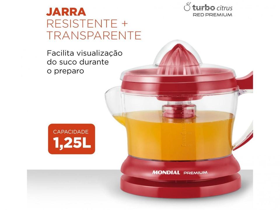 Espremedor de Frutas Mondial Red Premium E-23 30W 1,25L Vermelho - 1