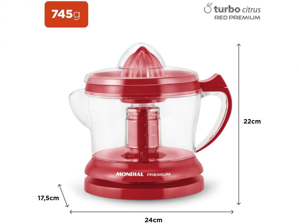 Espremedor de Frutas Mondial Red Premium E-23 30W 1,25L Vermelho - 5