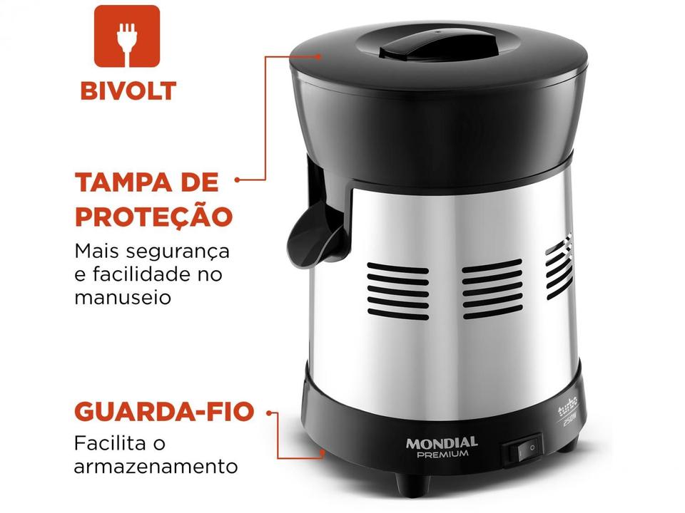 Espremedor de Frutas Mondial Turbo Premium E-10 Elétrico Inox 250W Capacidade 1L - 4