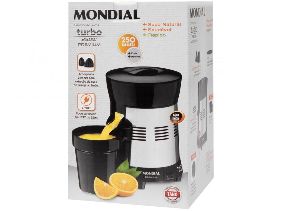 Espremedor de Frutas Mondial Turbo Premium E-10 Elétrico Inox 250W Capacidade 1L - 18
