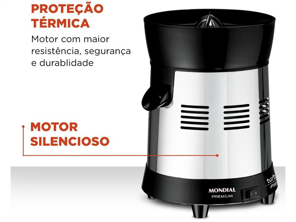 Espremedor de Frutas Mondial Turbo Premium E-10 Elétrico Inox 250W Capacidade 1L - 5
