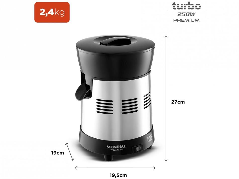Espremedor de Frutas Mondial Turbo Premium E-10 Elétrico Inox 250W Capacidade 1L - 6