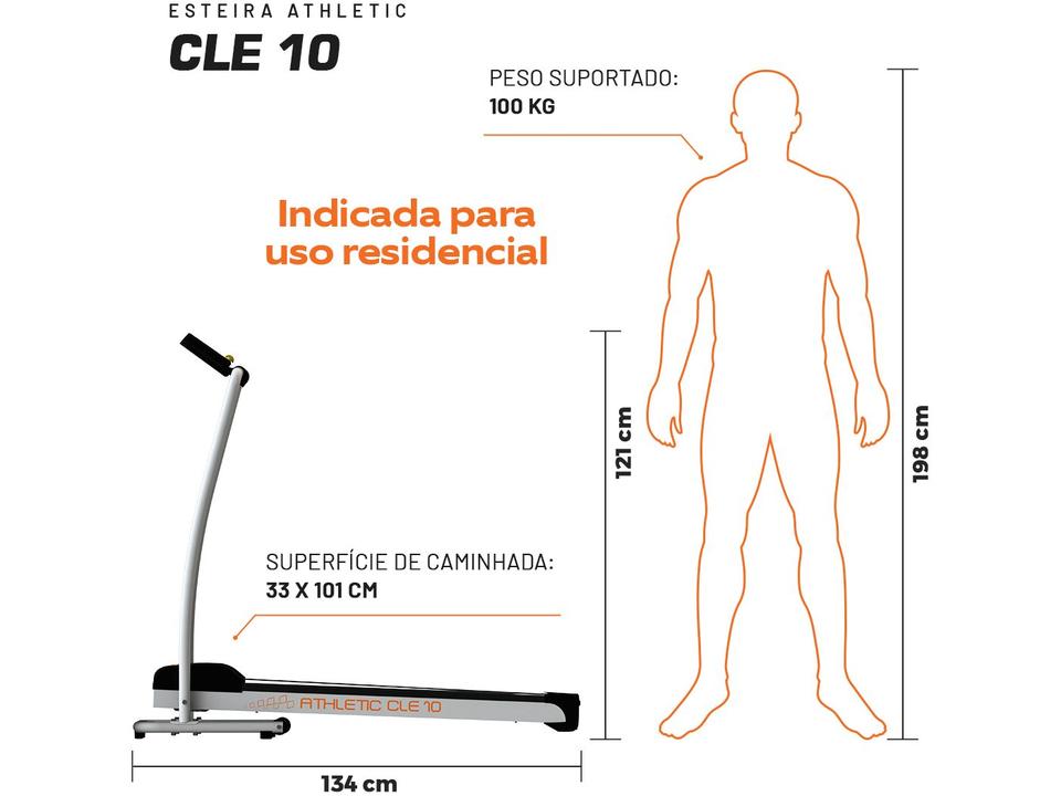 Esteira Ergométrica Elétrica Dobrável Athletic CLE 10 Vel. Máxima 10km/h - 7