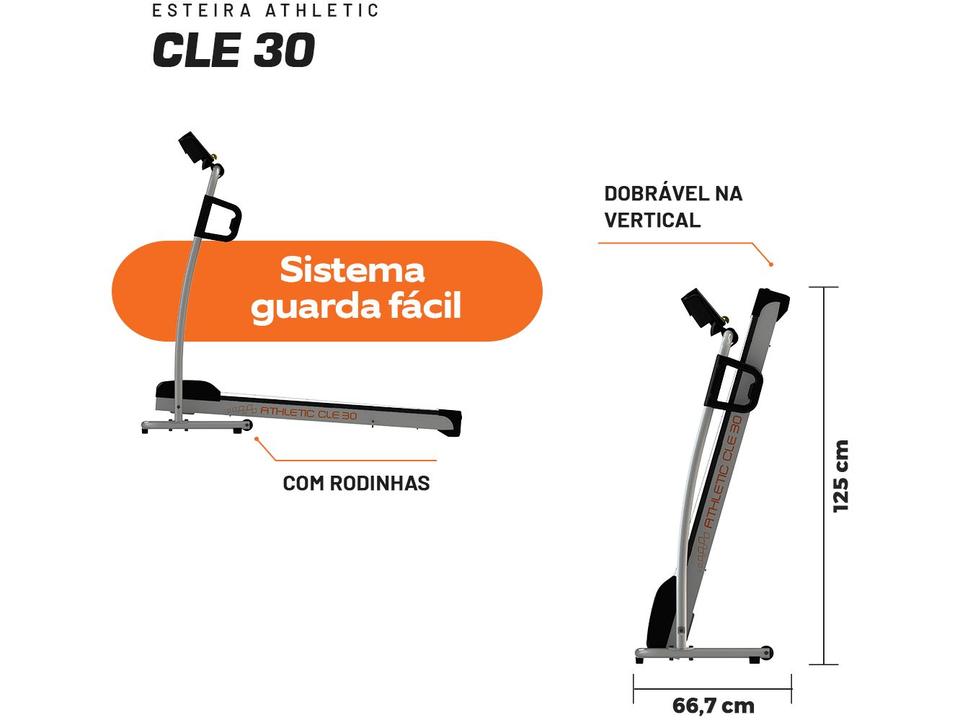 Esteira Ergométrica Elétrica Dobrável Athletic CLE 30 Vel. Máxima 13km/h - 7