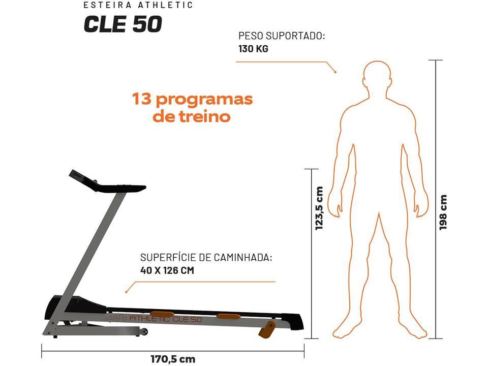 Esteira Ergométrica Elétrica Dobrável Athletic CLE 50 Vel. Máxima 16km/h - 7