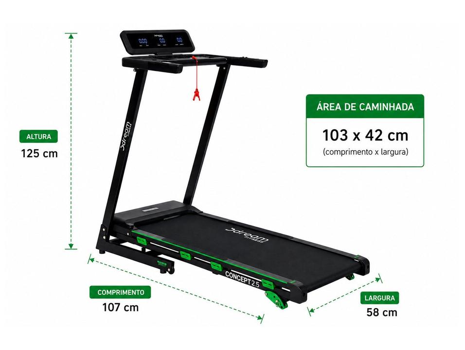 Esteira Ergométrica Elétrica Dream Fitness Concept Compact 2.5i Dobrável Vel. Máxima 16km/h - 2
